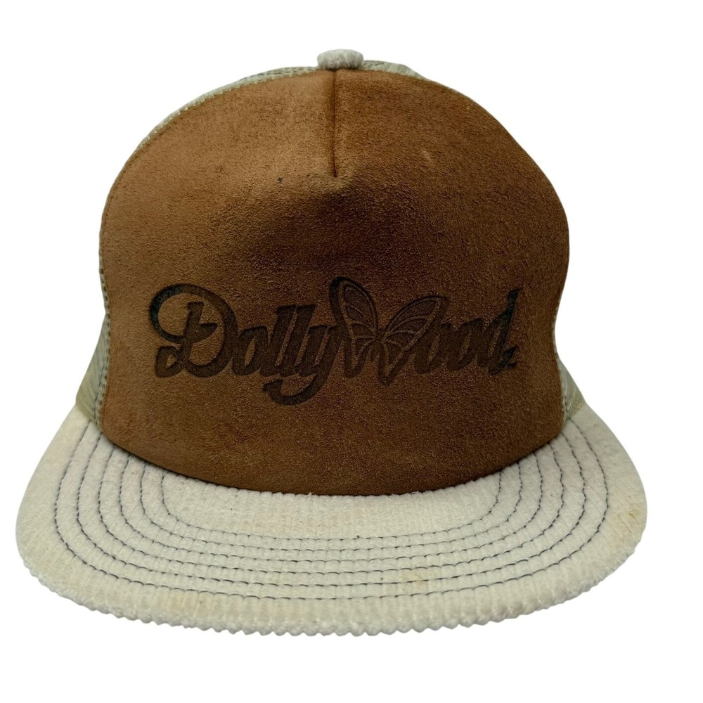 Dollywood Trucker Hat 80s Brown Leather Corduroy Mesh Snapback USA